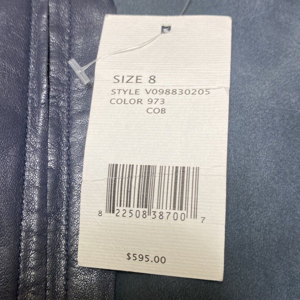 NWT Vince Camuto Genuine Leather Navy Mini Skirt, measurements in photos below. - Picture 9 of 10
